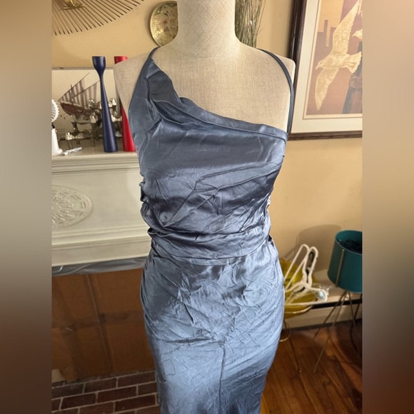 Shona Joy La Lune Asymmetrical Bias Cowl Midi Dress in Blue Smoke size 4 - Picture 12 of 15